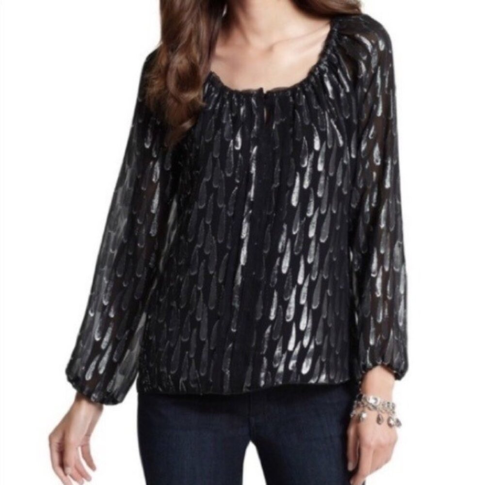WHBM Black Silver Metallic Silk Blouse